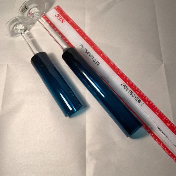 Two Gorgeous long-stemmed glass Vases, sizes 8" and 12", Marine Blue - Picture 4 of 10